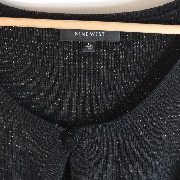 Nine West One Button Knit Cardigan Gold Sparkle Size XL - Picture 2 of 7